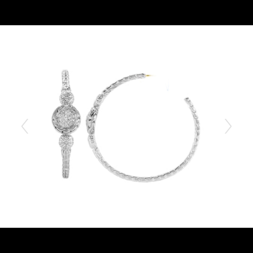 John Hardy Diamond carved chain hoop earrings